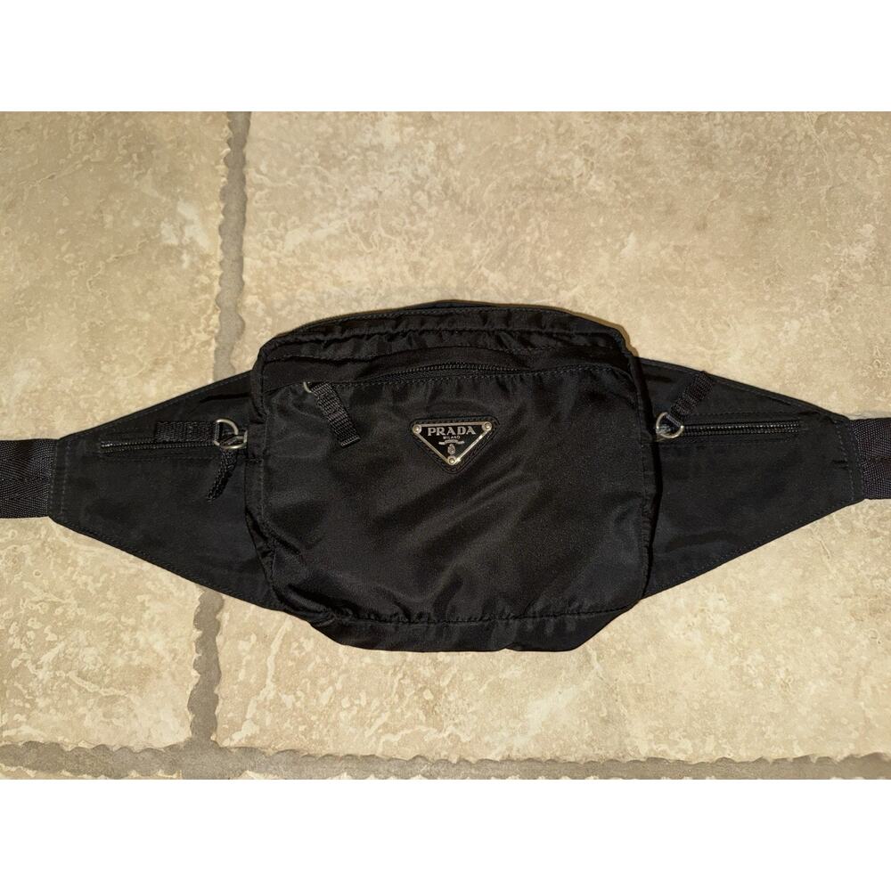 Prada Black Nylon Fanny Pack.Adjustable Strap. Multiple Pockets. Good Condition.
